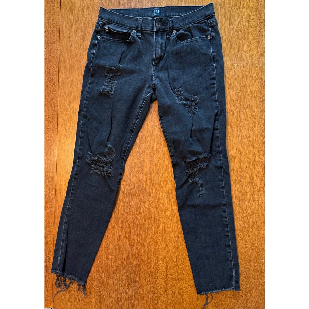 GAP Jeans - Size 28 True Skinny - Black Distressed